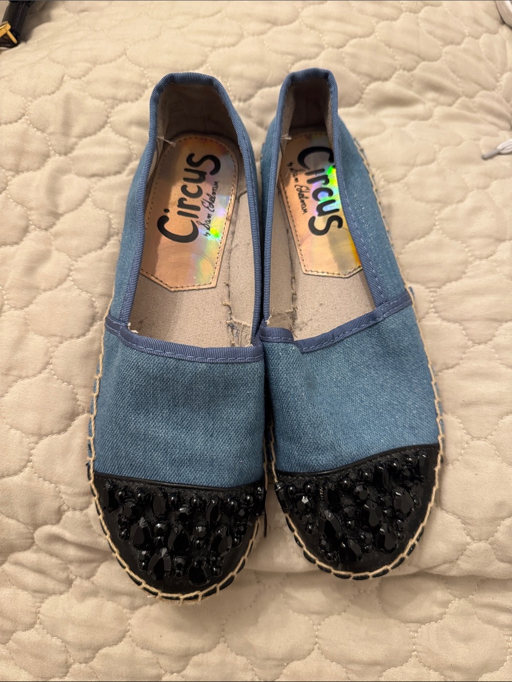Circus by Sam Edelman Denim Espadrilles with Black Beaded Cap Toe